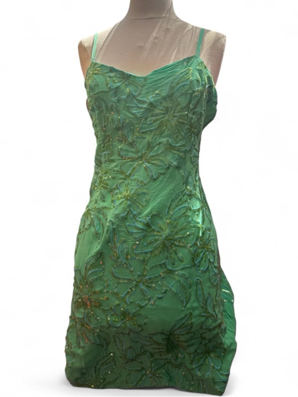 Green lilly pulitzer beaded hibiscus flower sequins dress size 6
